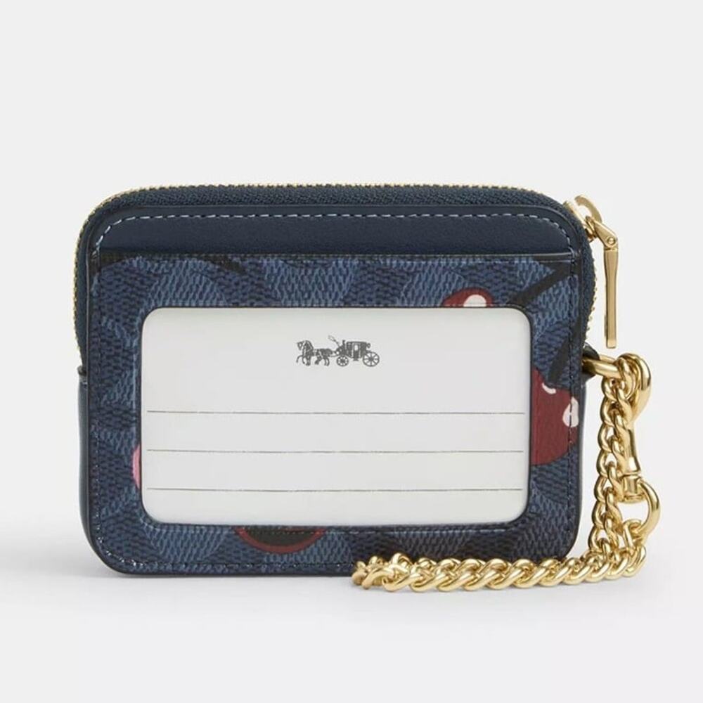 🍒 Coach Zip Card Case In Signature Canvas With Cherry Print - Picture 2 of 10